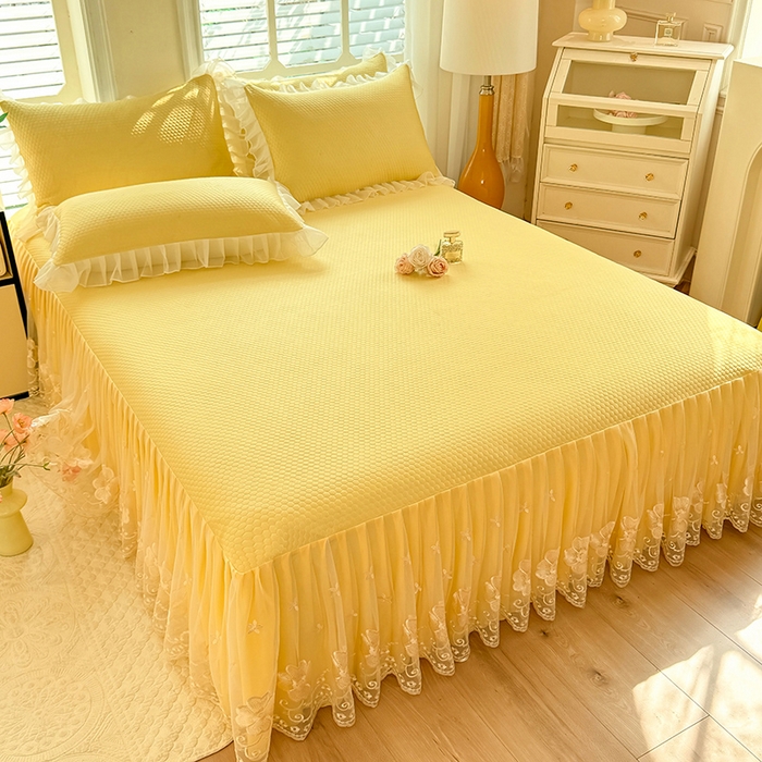 91家纺网 家纺一手货源 找家纺 后庭寝室 2026新款豆豆席乳胶凉席夏被四件套-盛世花开系列 盛世花开-嫩黄