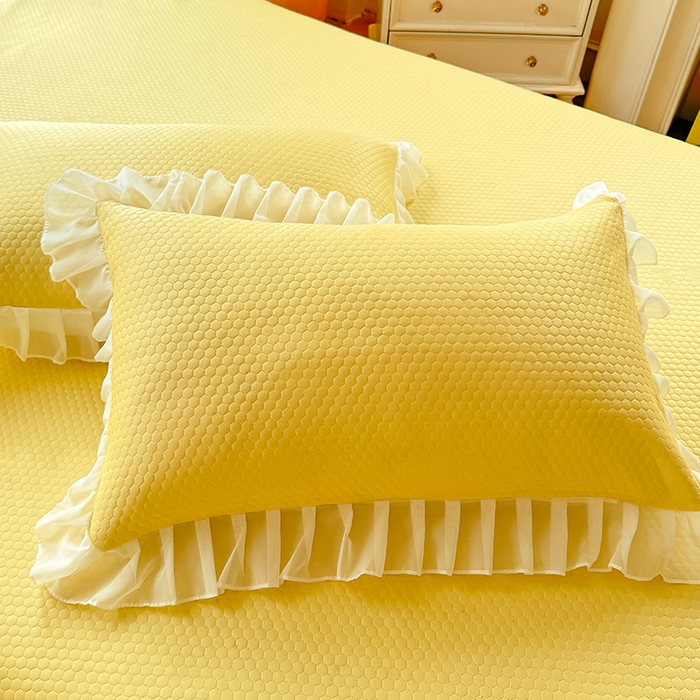 91家纺网 家纺一手货源 找家纺 后庭寝室 2026新款豆豆席乳胶凉席夏被四件套-盛世花开系列 盛世花开-嫩黄