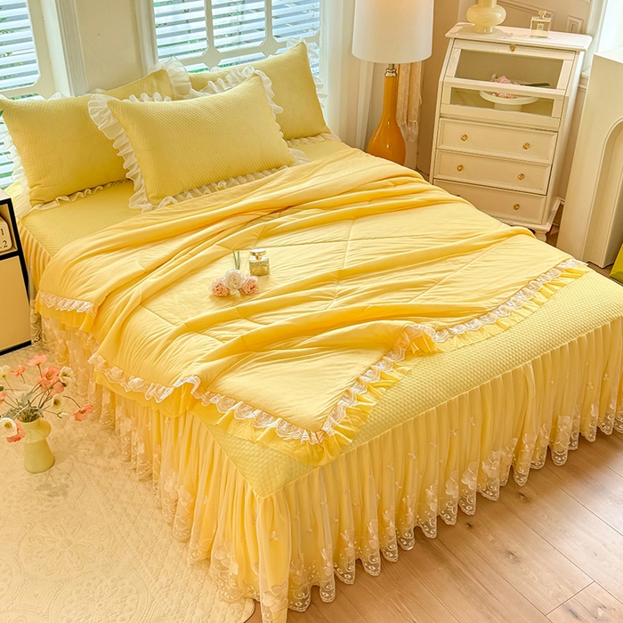 91家纺网 家纺一手货源 找家纺 后庭寝室 2026新款豆豆席乳胶凉席夏被四件套-盛世花开系列 盛世花开-嫩黄