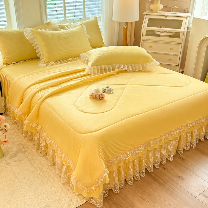 91家纺网 家纺一手货源 找家纺 后庭寝室 2026新款豆豆席乳胶凉席夏被四件套-盛世花开系列 盛世花开-嫩黄