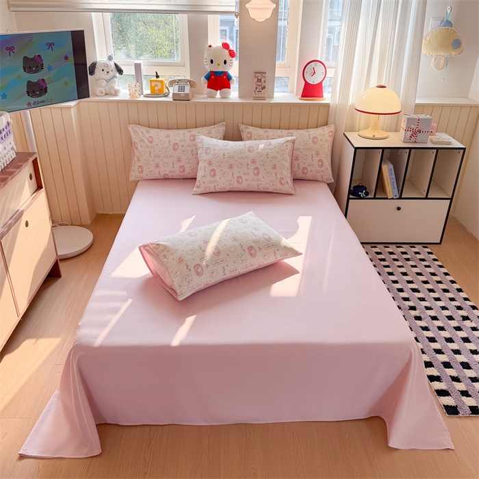 91家纺网 家纺一手货源 找家纺 鑫佳居 2026新款古法仿棉小清新印花单床单 k蒂猫