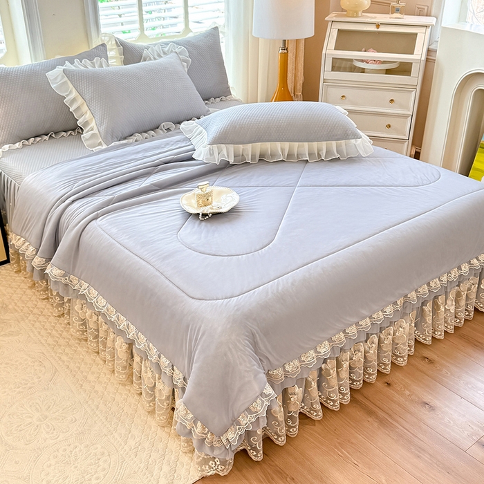 91家纺网 家纺一手货源 找家纺 后庭寝室 2026新款豆豆席乳胶凉席夏被四件套-盛世花开系列 盛世花开-浅灰