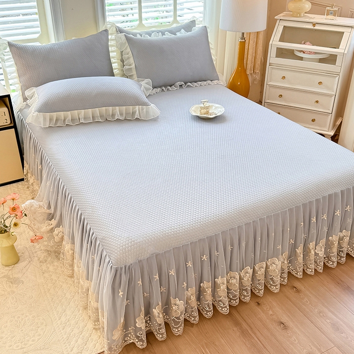 91家纺网 家纺一手货源 找家纺 后庭寝室 2026新款豆豆席乳胶凉席夏被四件套-盛世花开系列 盛世花开-浅灰