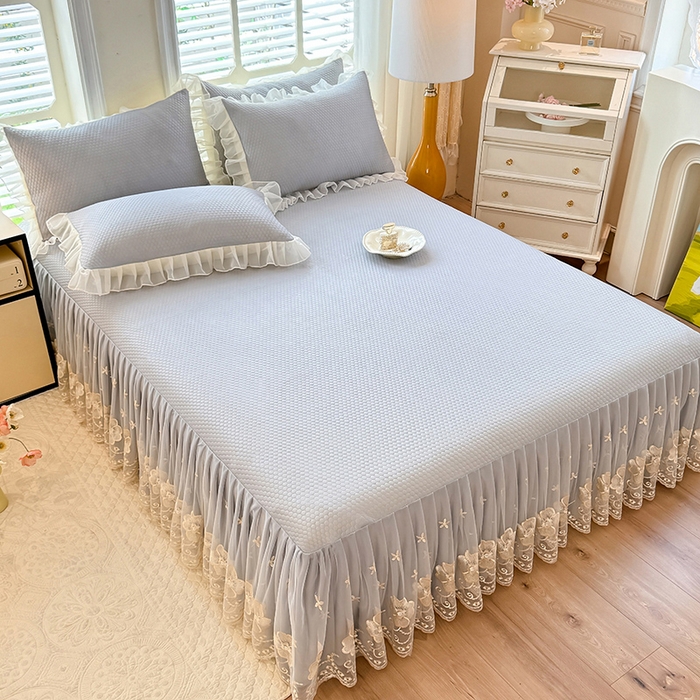 91家纺网 家纺一手货源 找家纺 后庭寝室 2026新款豆豆席乳胶凉席夏被四件套-盛世花开系列 盛世花开-浅灰