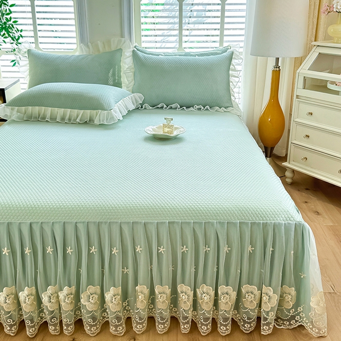 91家纺网 家纺一手货源 找家纺 后庭寝室 2026新款豆豆席乳胶凉席夏被四件套-盛世花开系列 盛世花开-浅蓝