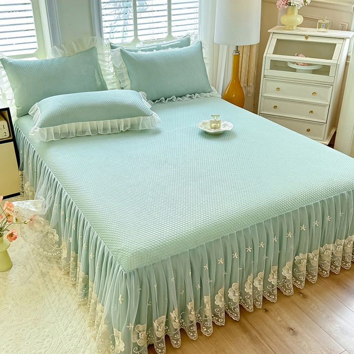 91家纺网 家纺一手货源 找家纺 后庭寝室 2026新款豆豆席乳胶凉席夏被四件套-盛世花开系列 盛世花开-浅蓝