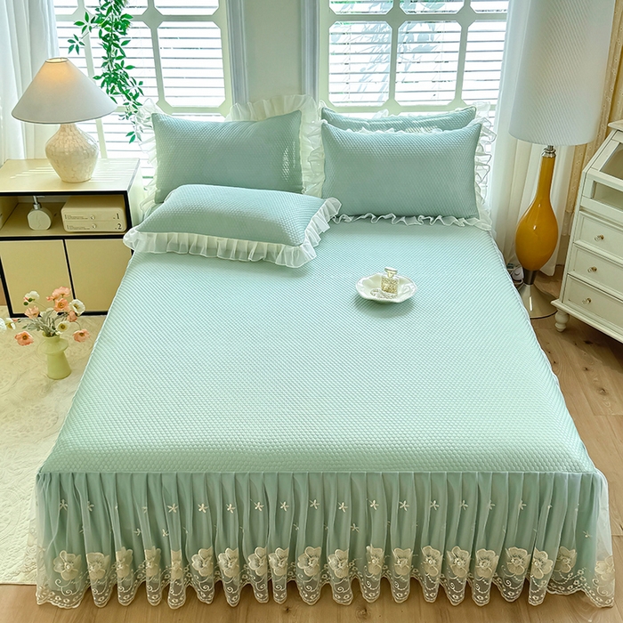 91家纺网 家纺一手货源 找家纺 后庭寝室 2026新款豆豆席乳胶凉席夏被四件套-盛世花开系列 盛世花开-浅蓝