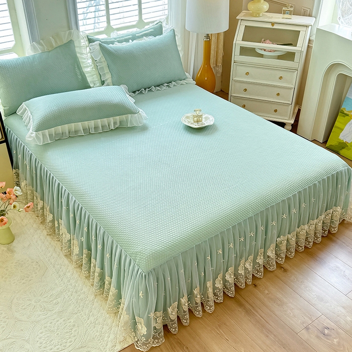 91家纺网 家纺一手货源 找家纺 后庭寝室 2026新款豆豆席乳胶凉席夏被四件套-盛世花开系列 盛世花开-浅蓝