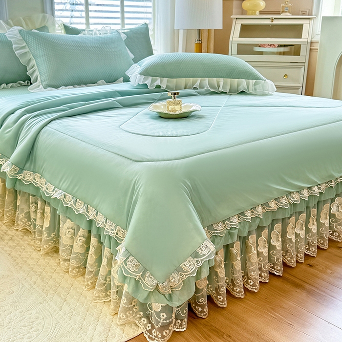 91家纺网 家纺一手货源 找家纺 后庭寝室 2026新款豆豆席乳胶凉席夏被四件套-盛世花开系列 盛世花开-浅蓝