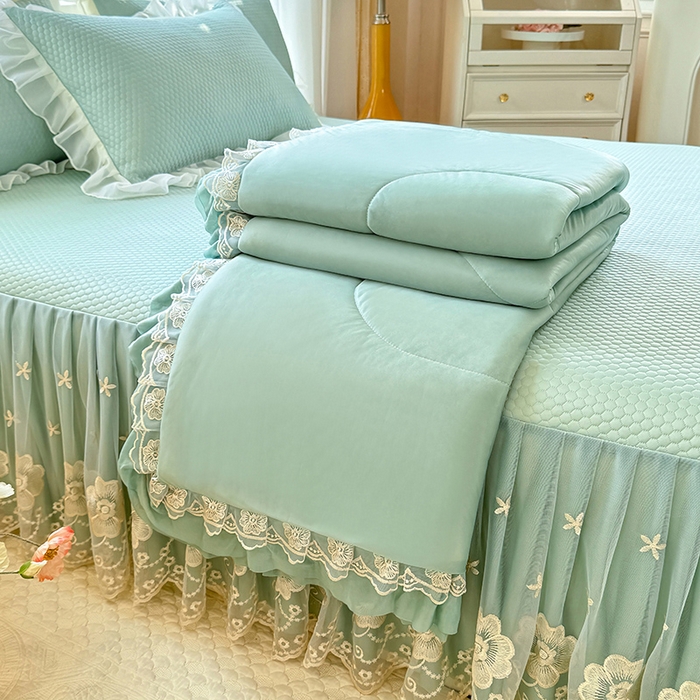 91家纺网 家纺一手货源 找家纺 后庭寝室 2026新款豆豆席乳胶凉席夏被四件套-盛世花开系列 盛世花开-浅蓝