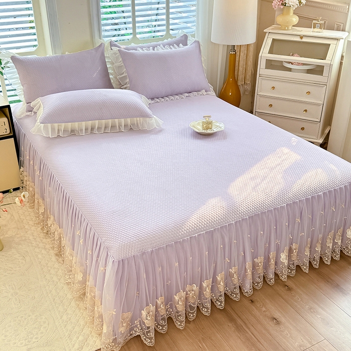 91家纺网 家纺一手货源 找家纺 后庭寝室 2026新款豆豆席乳胶凉席夏被四件套-盛世花开系列 盛世花开-浅紫