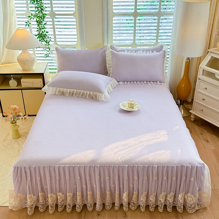 91家纺网 家纺一手货源 找家纺 后庭寝室 2026新款豆豆席乳胶凉席夏被四件套-盛世花开系列 盛世花开-浅紫