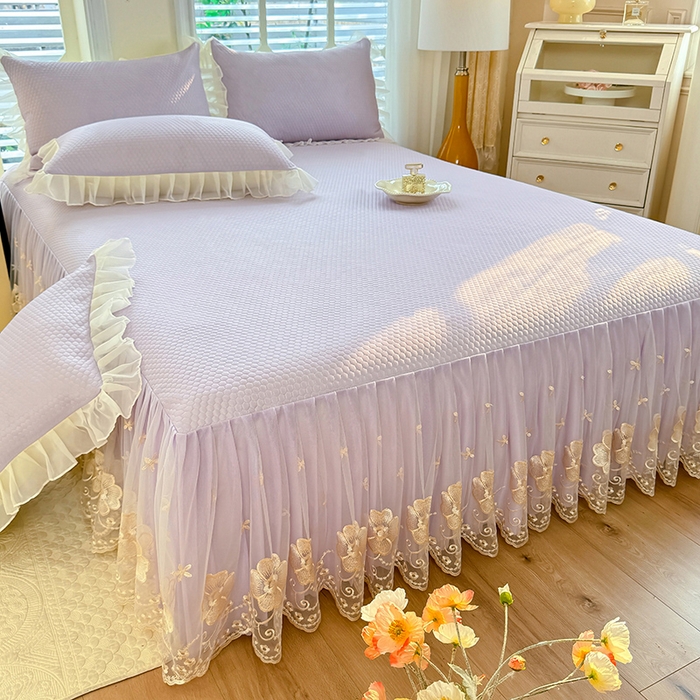 91家纺网 家纺一手货源 找家纺 后庭寝室 2026新款豆豆席乳胶凉席夏被四件套-盛世花开系列 盛世花开-浅紫