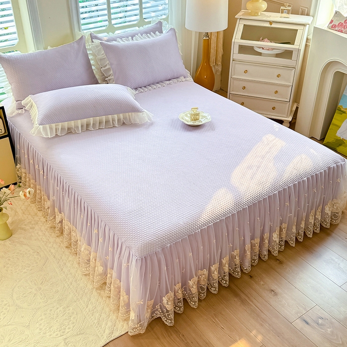 91家纺网 家纺一手货源 找家纺 后庭寝室 2026新款豆豆席乳胶凉席夏被四件套-盛世花开系列 盛世花开-浅紫