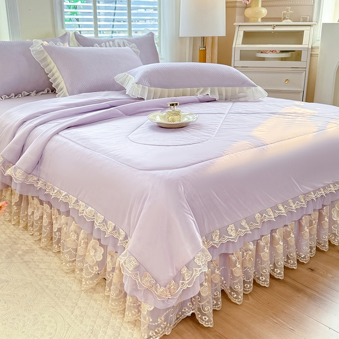 91家纺网 家纺一手货源 找家纺 后庭寝室 2026新款豆豆席乳胶凉席夏被四件套-盛世花开系列 盛世花开-浅紫