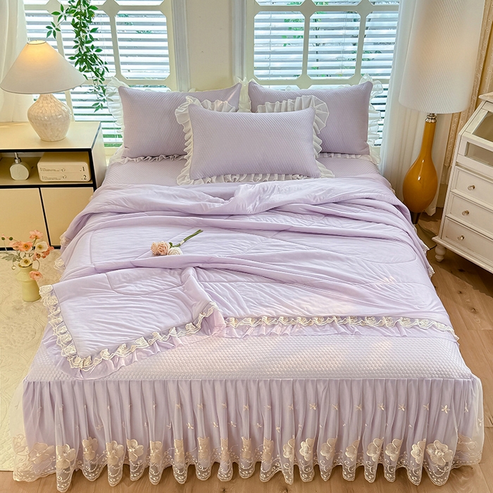 91家纺网 家纺一手货源 找家纺 后庭寝室 2026新款豆豆席乳胶凉席夏被四件套-盛世花开系列 盛世花开-浅紫