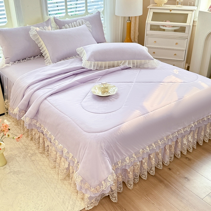 91家纺网 家纺一手货源 找家纺 后庭寝室 2026新款豆豆席乳胶凉席夏被四件套-盛世花开系列 盛世花开-浅紫