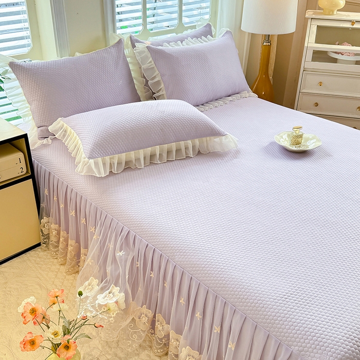 91家纺网 家纺一手货源 找家纺 后庭寝室 2026新款豆豆席乳胶凉席夏被四件套-盛世花开系列 盛世花开-浅紫