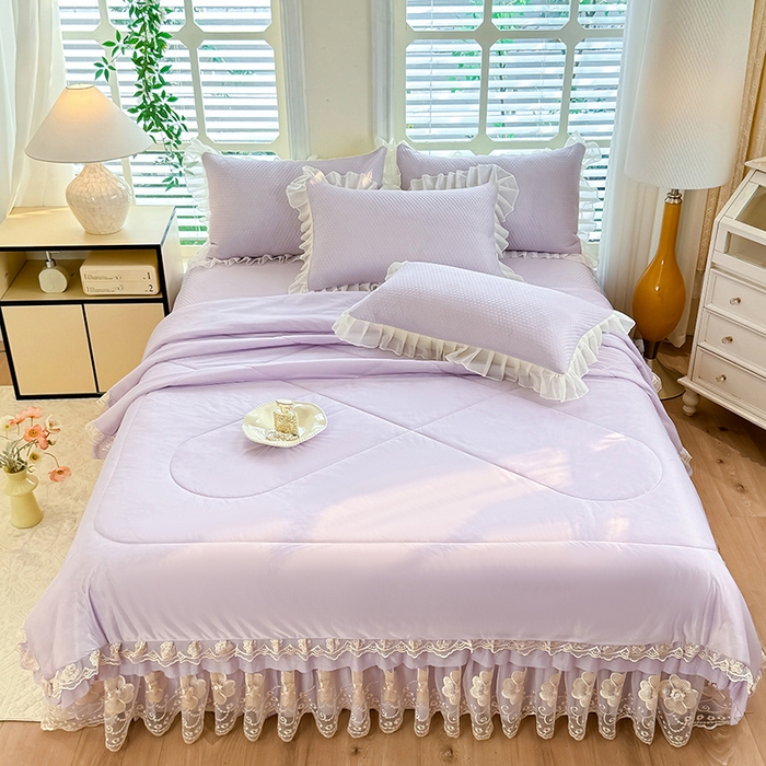 91家纺网 家纺一手货源 找家纺 后庭寝室 2026新款豆豆席乳胶凉席夏被四件套-盛世花开系列 盛世花开-浅紫