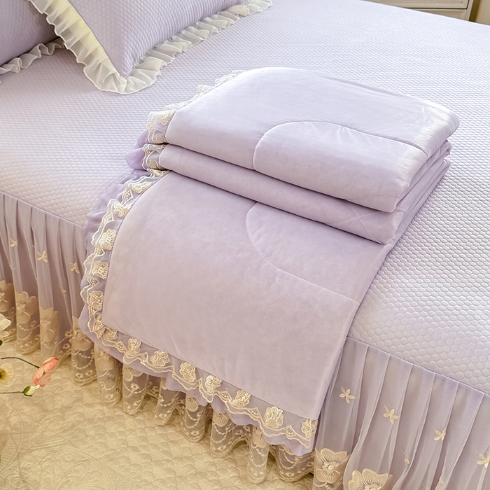 91家纺网 家纺一手货源 找家纺 后庭寝室 2026新款豆豆席乳胶凉席夏被四件套-盛世花开系列 盛世花开-浅紫