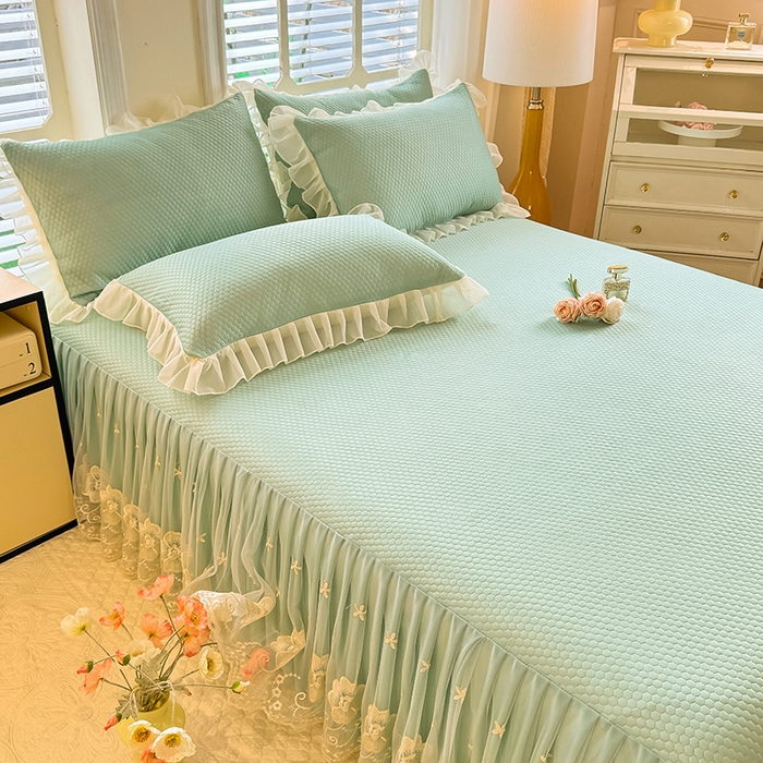 91家纺网 家纺一手货源 找家纺 后庭寝室 2026新款豆豆席乳胶凉席夏被四件套-盛世花开系列 盛世花开-水绿