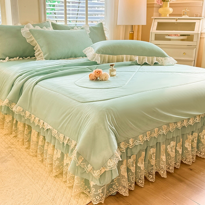 91家纺网 家纺一手货源 找家纺 后庭寝室 2026新款豆豆席乳胶凉席夏被四件套-盛世花开系列 盛世花开-水绿