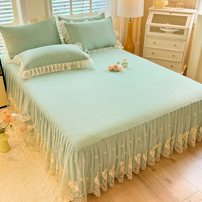 91家纺网 家纺一手货源 找家纺 后庭寝室 2026新款豆豆席乳胶凉席夏被四件套-盛世花开系列 盛世花开-水绿