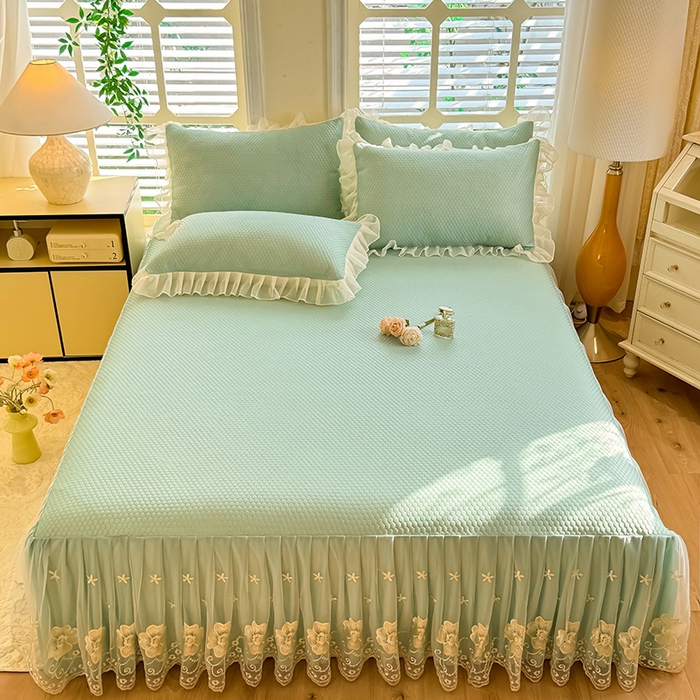 91家纺网 家纺一手货源 找家纺 后庭寝室 2026新款豆豆席乳胶凉席夏被四件套-盛世花开系列 盛世花开-水绿