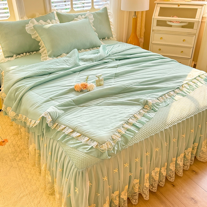 91家纺网 家纺一手货源 找家纺 后庭寝室 2026新款豆豆席乳胶凉席夏被四件套-盛世花开系列 盛世花开-水绿