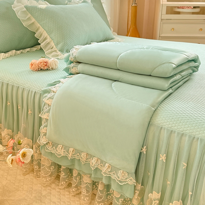 91家纺网 家纺一手货源 找家纺 后庭寝室 2026新款豆豆席乳胶凉席夏被四件套-盛世花开系列 盛世花开-水绿