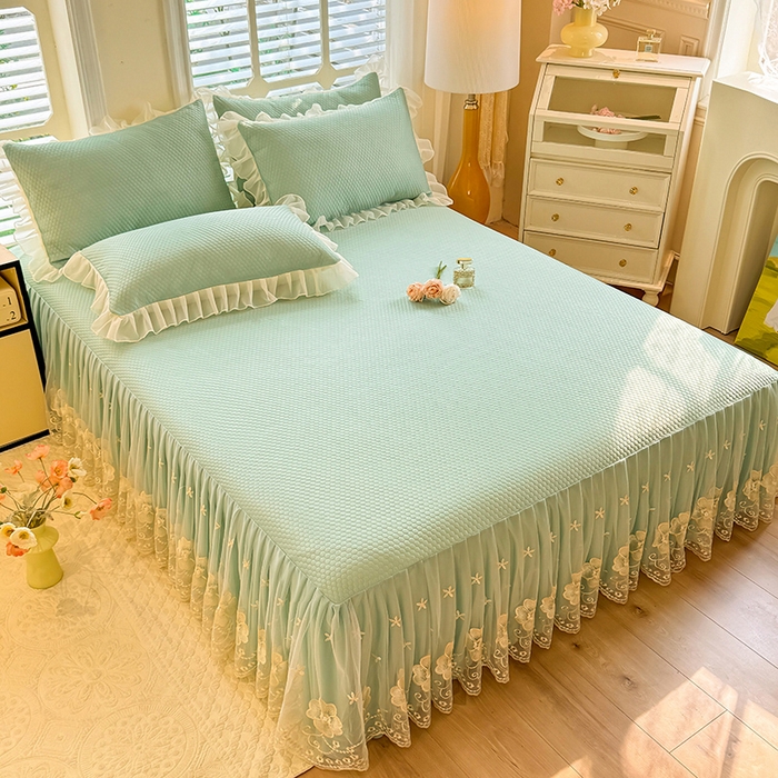 91家纺网 家纺一手货源 找家纺 后庭寝室 2026新款豆豆席乳胶凉席夏被四件套-盛世花开系列 盛世花开-水绿