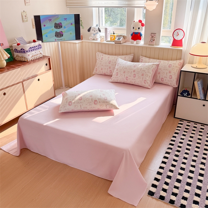 91家纺网 家纺一手货源 找家纺 鑫佳居 2026新款古法仿棉小清新印花单床单 k蒂猫