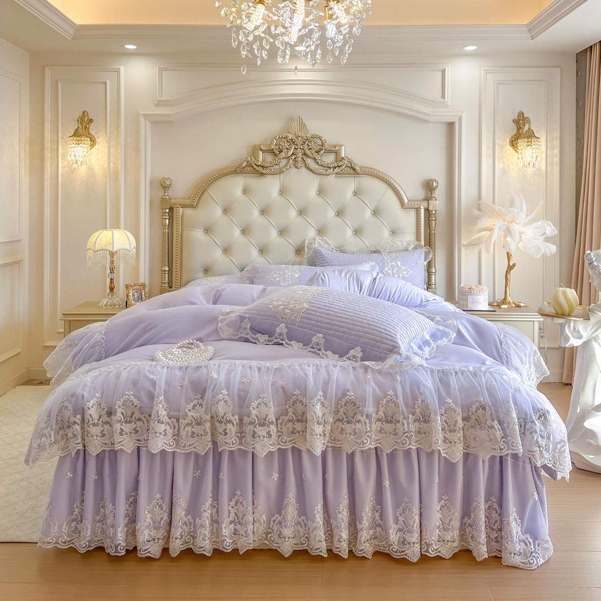 91家纺网 家纺一手货源 找家纺 （总）恋尚 2026新款提花蕾丝夹棉床裙四件套-安妮梦【控价床裙135起 床裙三件170起 四件270起】