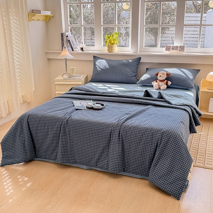 91家纺网 家纺一手货源 找家纺 （总）梦依依 2026新款全棉色织水洗棉大豆被四件套系列