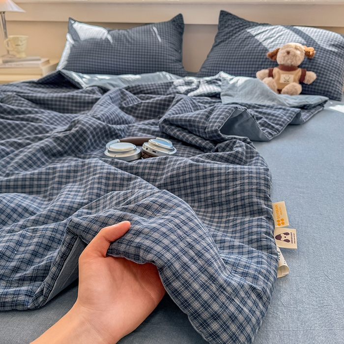 91家纺网 家纺一手货源 找家纺 （总）梦依依 2026新款全棉色织水洗棉大豆被四件套系列