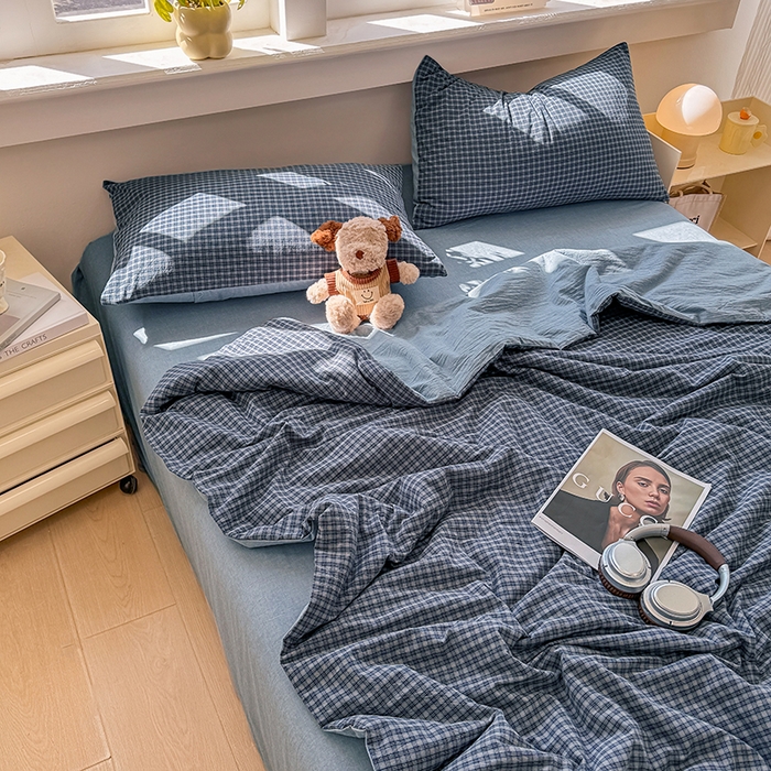 91家纺网 家纺一手货源 找家纺 （总）梦依依 2026新款全棉色织水洗棉大豆被四件套系列