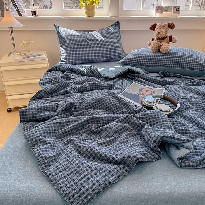 91家纺网 家纺一手货源 找家纺 （总）梦依依 2026新款全棉色织水洗棉大豆被四件套系列