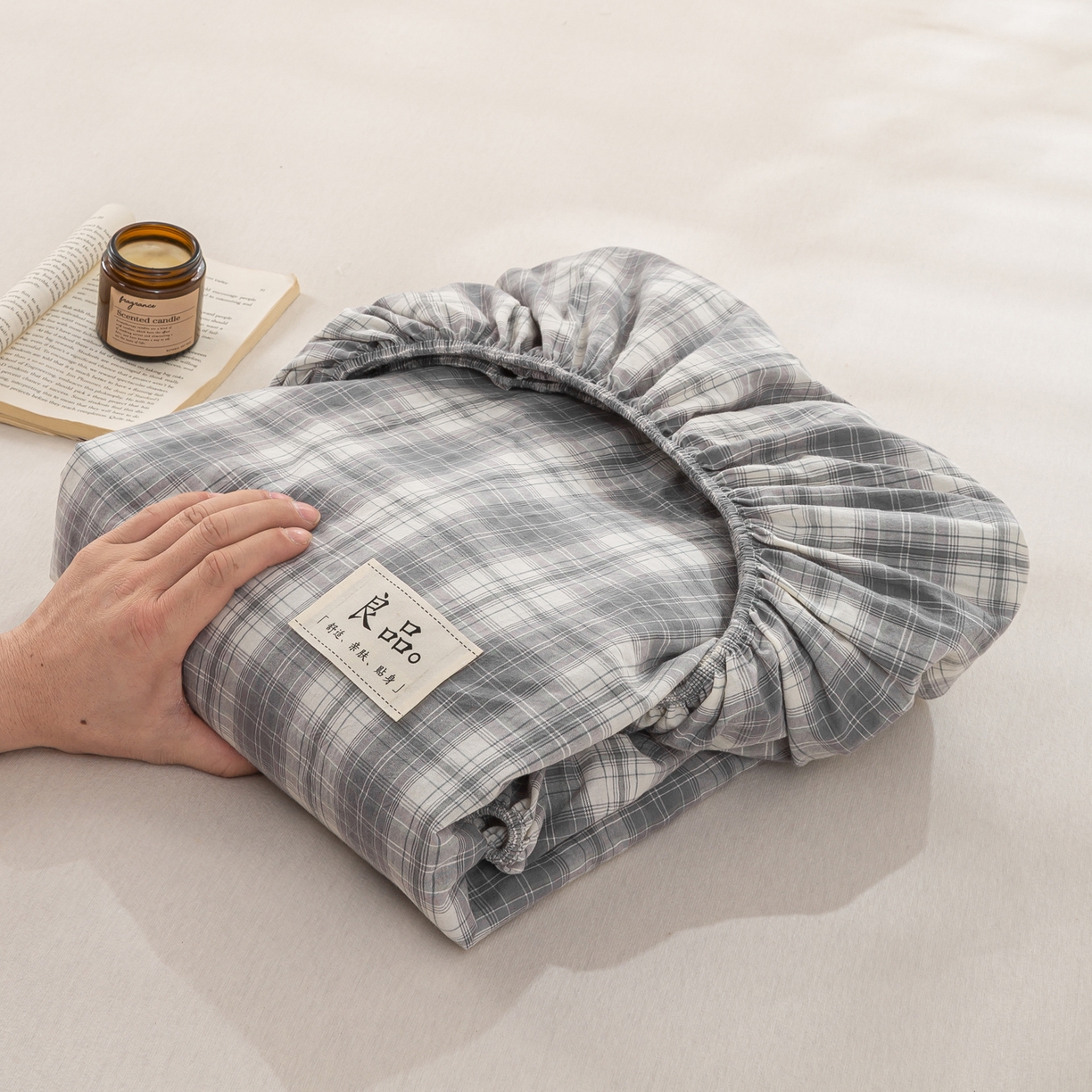 91家纺网 家纺一手货源 找家纺 恋人优选 2026新款纯棉色织床笠--有标款 格韵灰