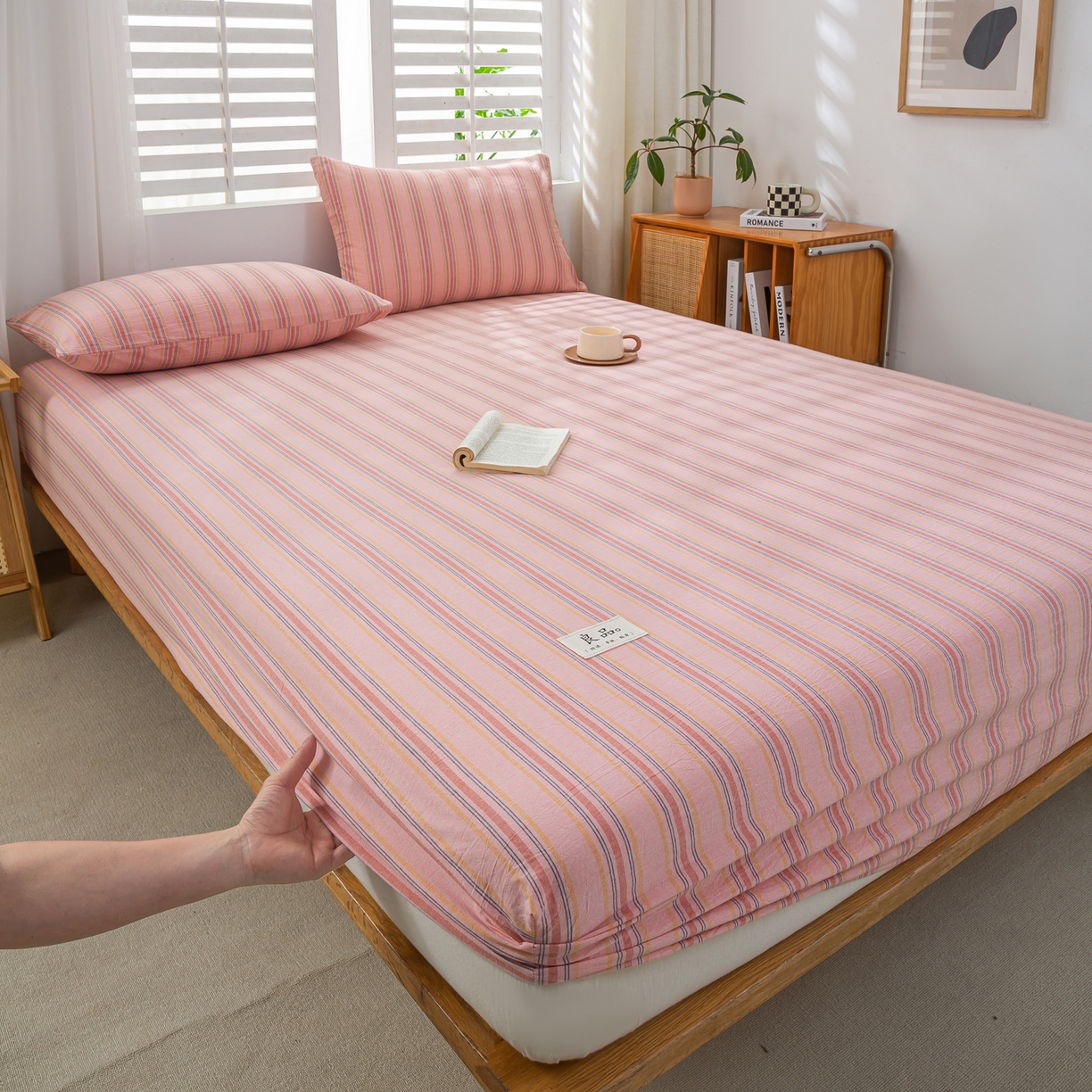 91家纺网 家纺一手货源 找家纺 恋人优选 2026新款纯棉色织床笠--有标款 娇韵粉