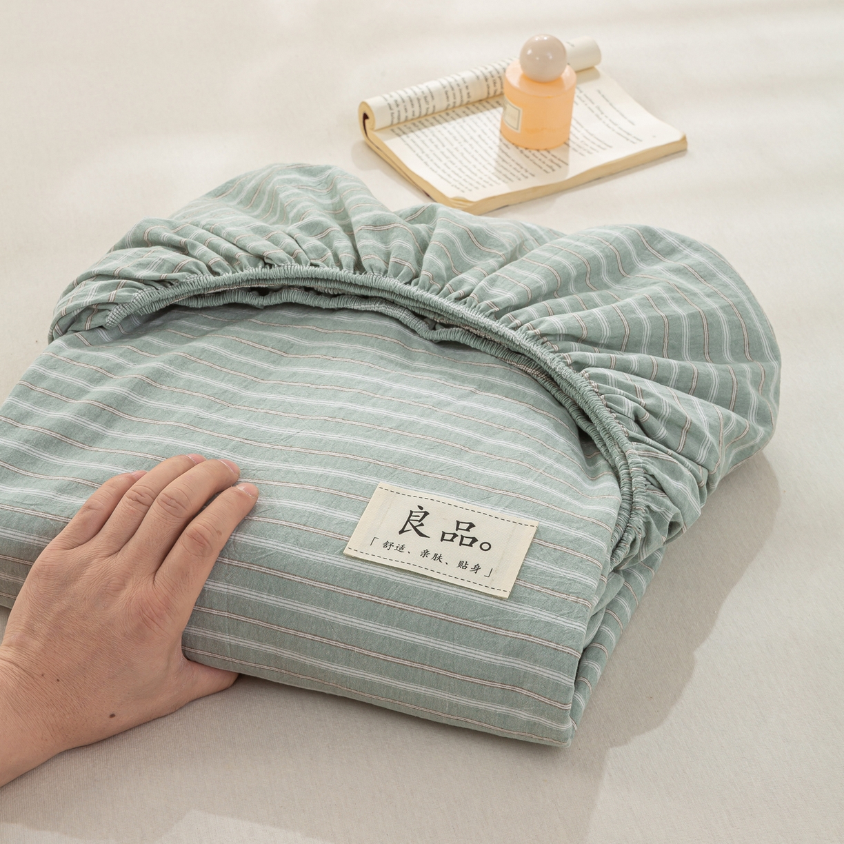 91家纺网 家纺一手货源 找家纺 恋人优选 2026新款纯棉色织床笠--有标款 简希绿条