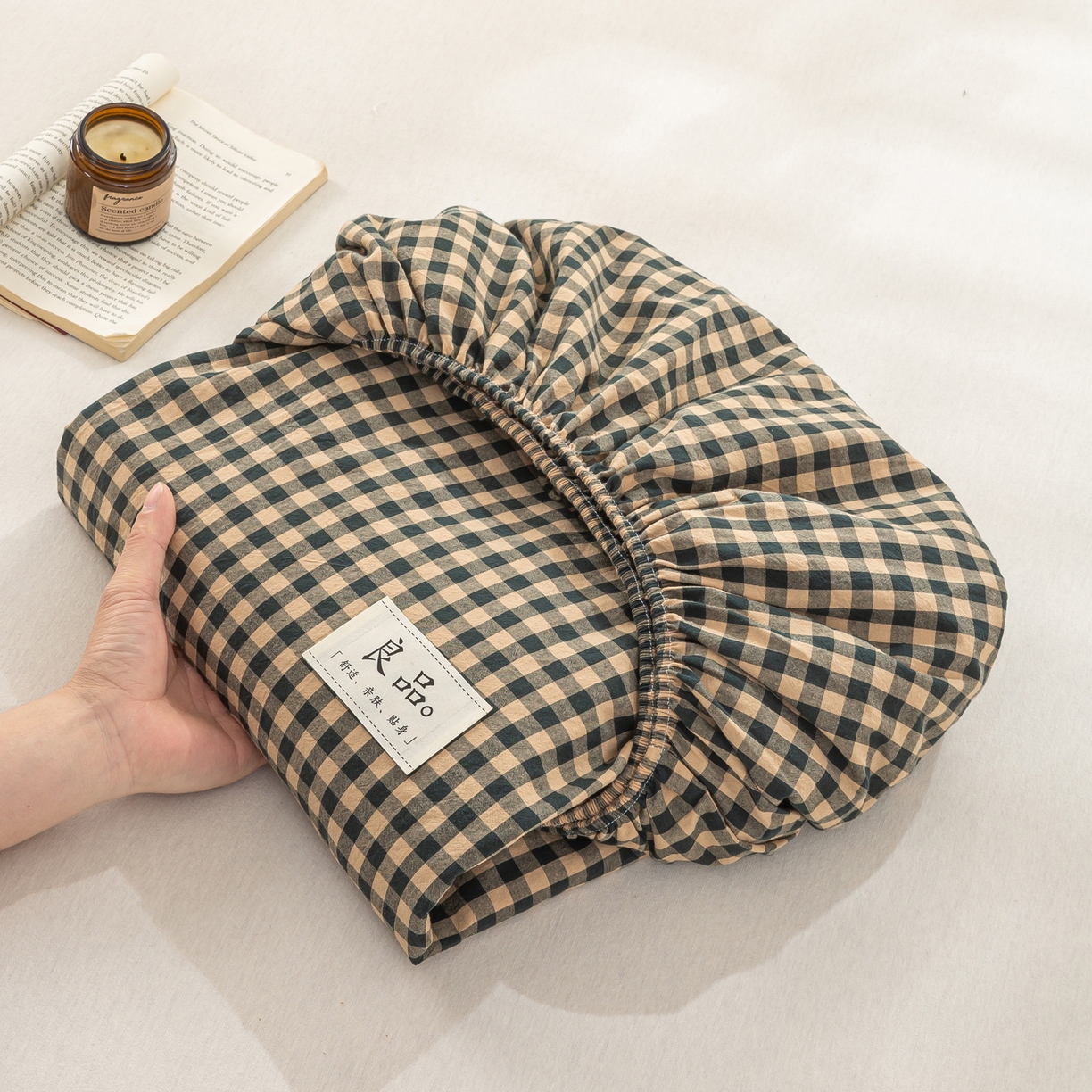 91家纺网 家纺一手货源 找家纺 恋人优选 2026新款纯棉色织床笠--有标款 素格-绿