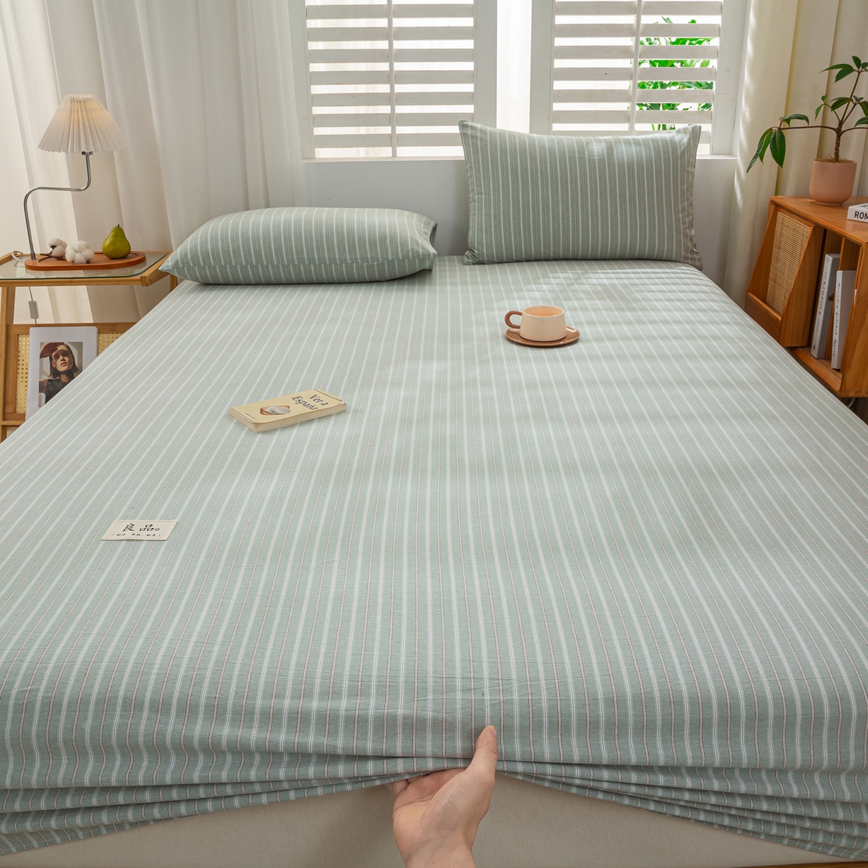 91家纺网 家纺一手货源 找家纺 恋人优选 2026新款纯棉色织床笠--有标款 简希绿条
