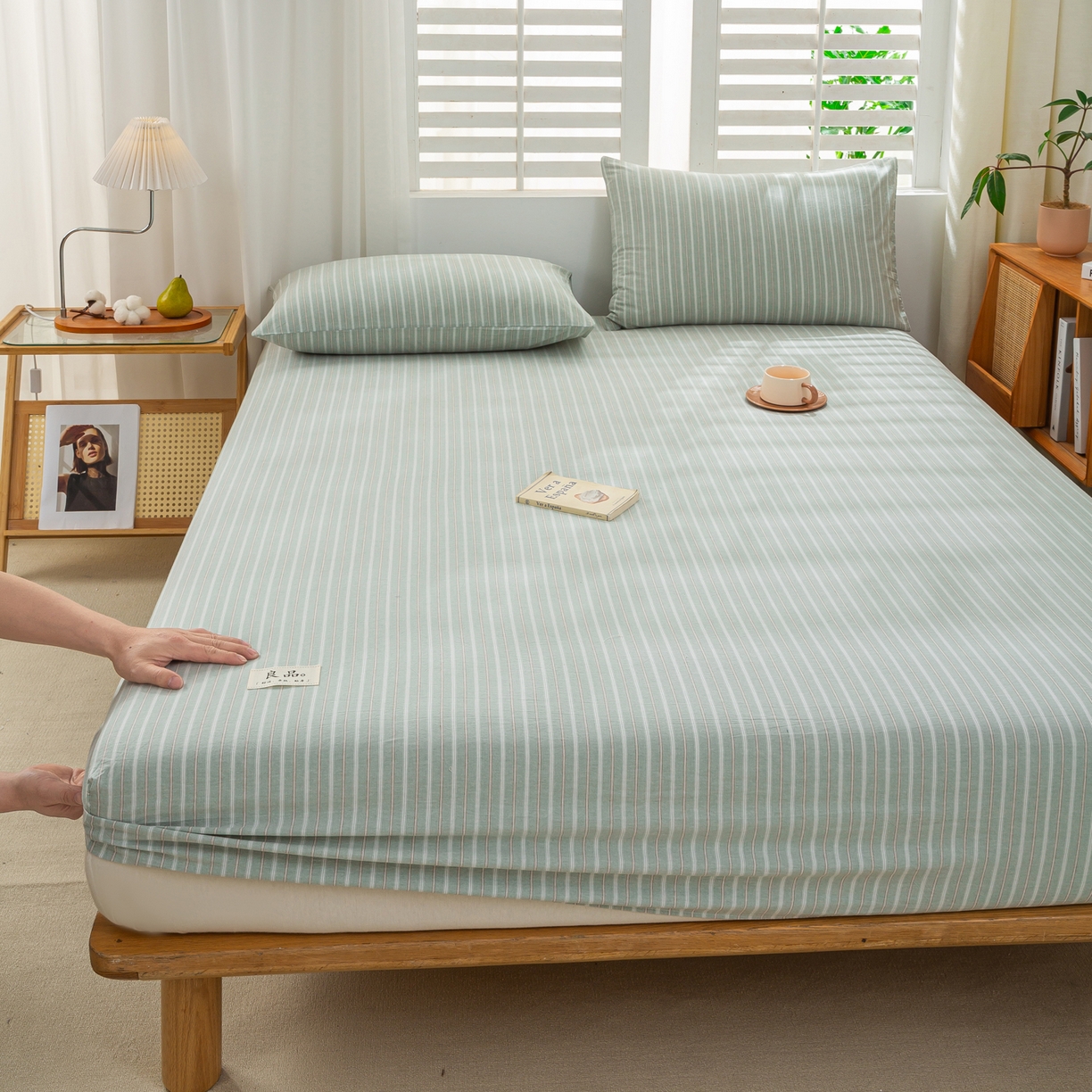 91家纺网 家纺一手货源 找家纺 恋人优选 2026新款纯棉色织床笠--有标款 简希绿条