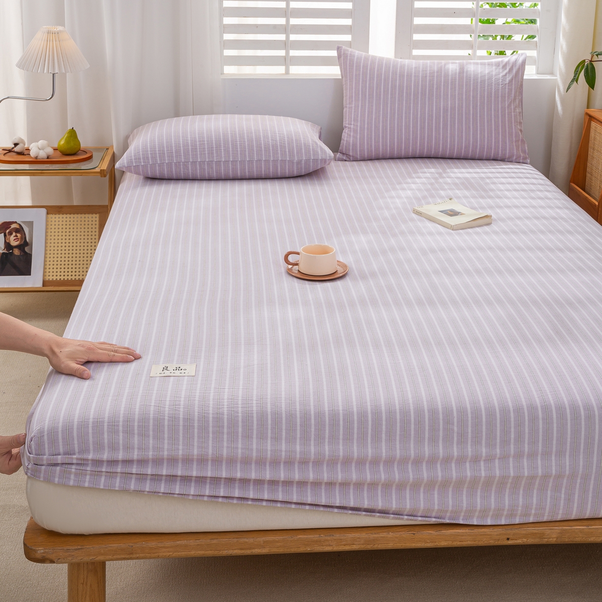 91家纺网 家纺一手货源 找家纺 恋人优选 2026新款纯棉色织床笠--有标款 简希紫条