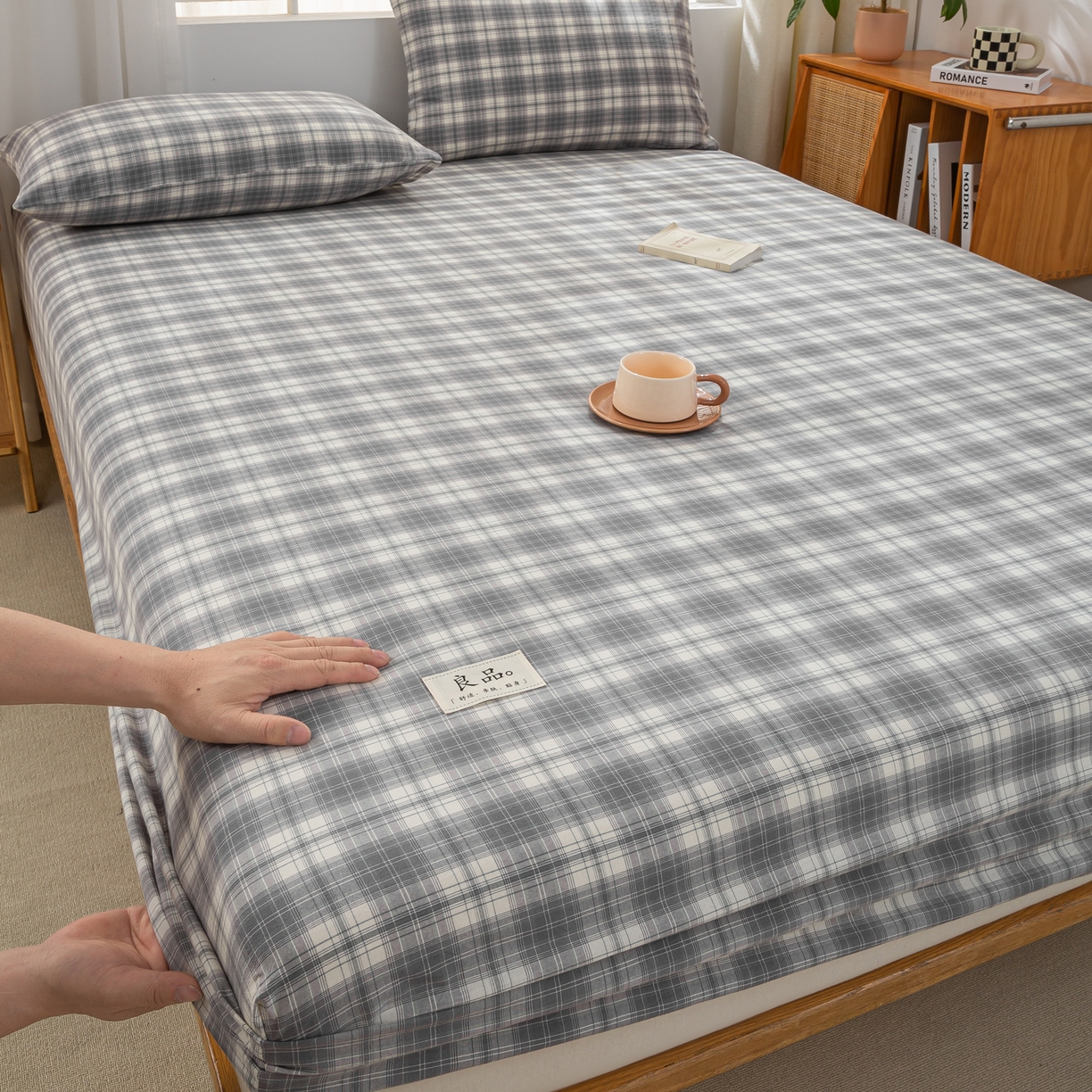 91家纺网 家纺一手货源 找家纺 恋人优选 2026新款纯棉色织床笠--有标款 格韵灰