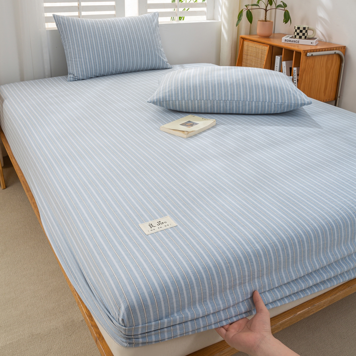 91家纺网 家纺一手货源 找家纺 恋人优选 2026新款纯棉色织床笠--有标款 简希蓝条