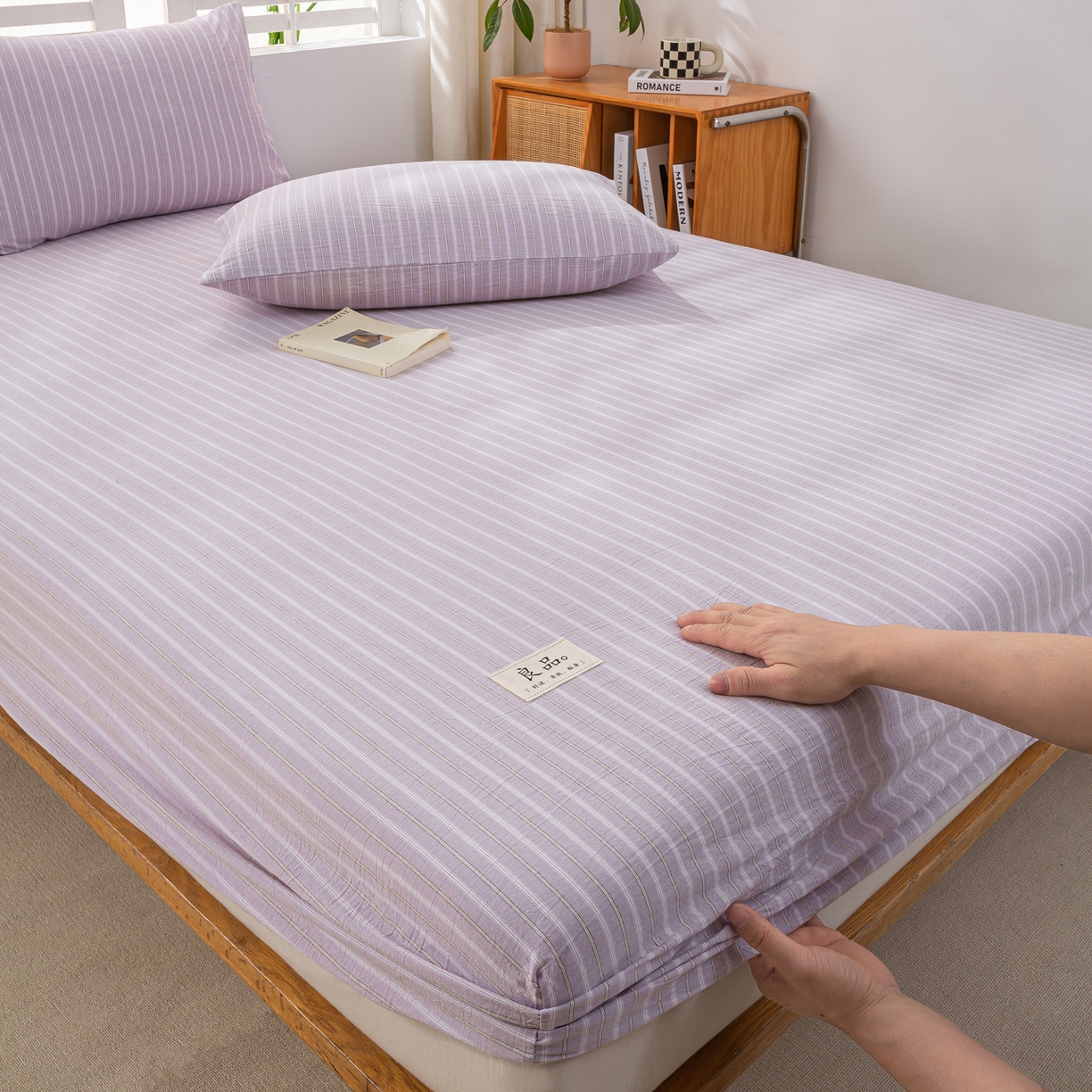 91家纺网 家纺一手货源 找家纺 恋人优选 2026新款纯棉色织床笠--有标款 简希紫条