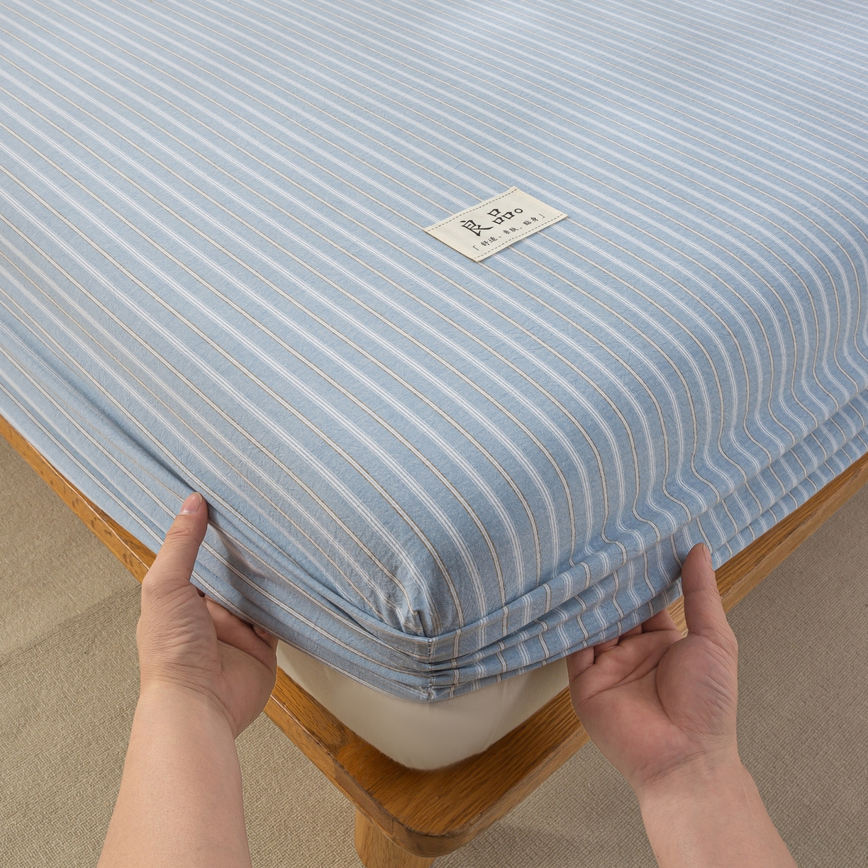 91家纺网 家纺一手货源 找家纺 恋人优选 2026新款纯棉色织床笠--有标款 简希蓝条