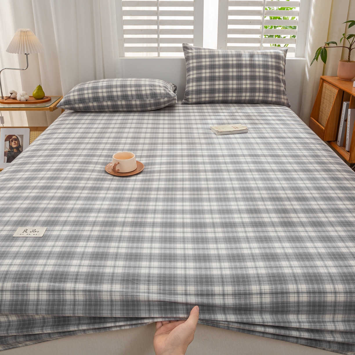 91家纺网 家纺一手货源 找家纺 恋人优选 2026新款纯棉色织床笠--有标款 格韵灰