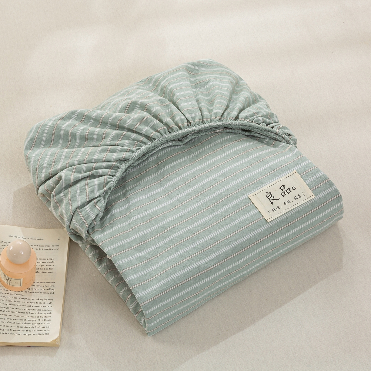 91家纺网 家纺一手货源 找家纺 恋人优选 2026新款纯棉色织床笠--有标款 简希绿条